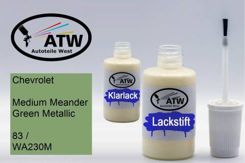 Chevrolet, Medium Meander Green Metallic, 83 / WA230M: 20ml Lackstift + 20ml Klarlack - Set, von ATW Autoteile West.